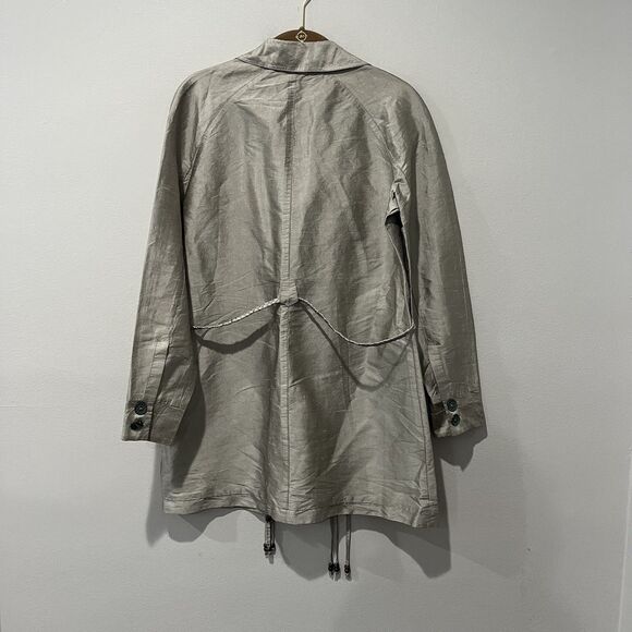 Nic & Zoe Silk Jacket Women’s Small Beige Taupe Trench Button Up Pockets Tassels - Picture 2 of 10
